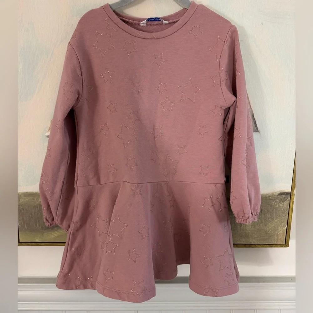 MAYORAL Pink Jersey Long Sleeve Dress w Metallic Star Print Size 5